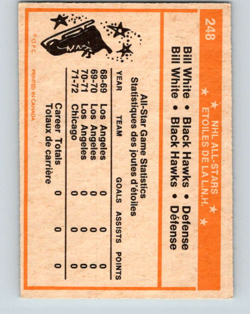 1972-73 O-Pee-Chee #248 Bill White AS  Chicago Blackhawks  V4171