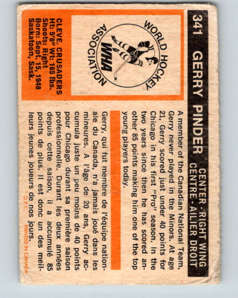 1972-73 O-Pee-Chee #341 Gerry Pinder See Scans Cleveland Crusaders  V4211