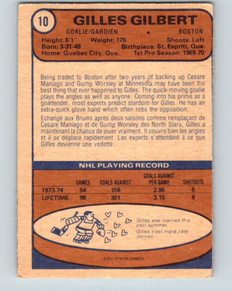 1974-75 O-Pee-Chee #10 Gilles Gilbert  Boston Bruins  V4236