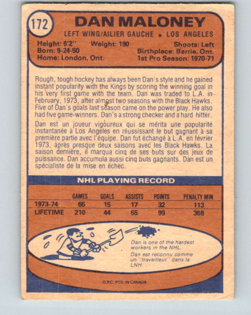 1974-75 O-Pee-Chee #172 Dan Maloney  Los Angeles Kings  V4626