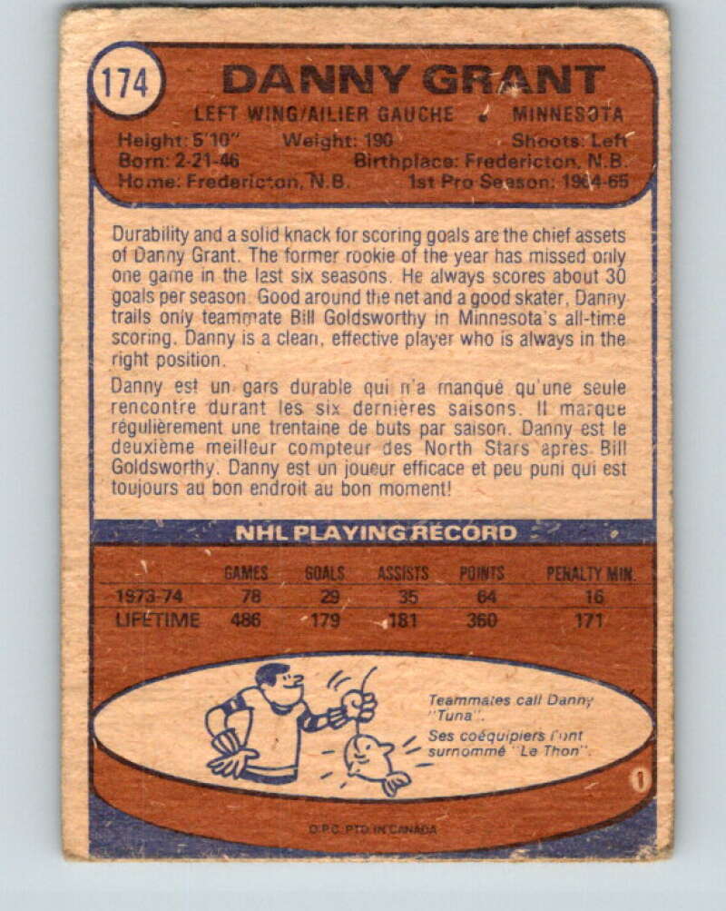 1974-75 O-Pee-Chee #174 Danny Grant  Minnesota North Stars  V4631