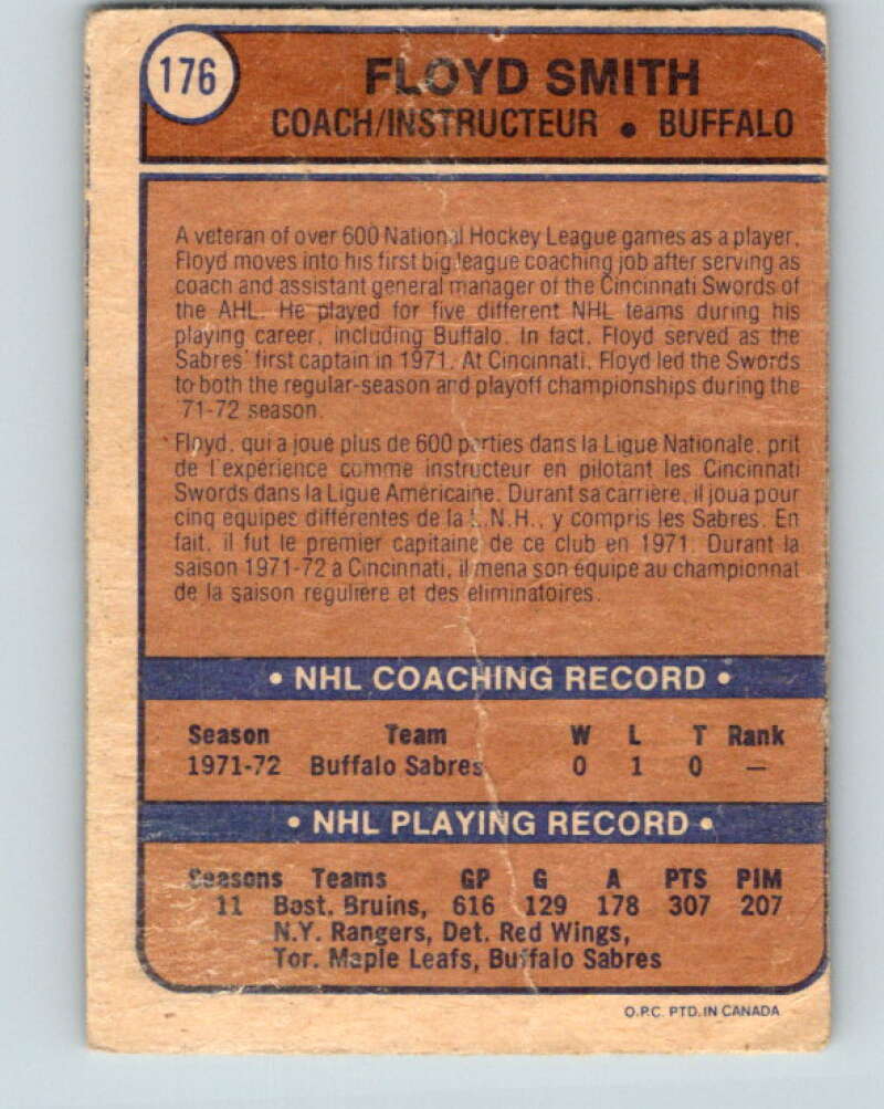 1974-75 O-Pee-Chee #176 Floyd Smith CO  Buffalo Sabres  V4636