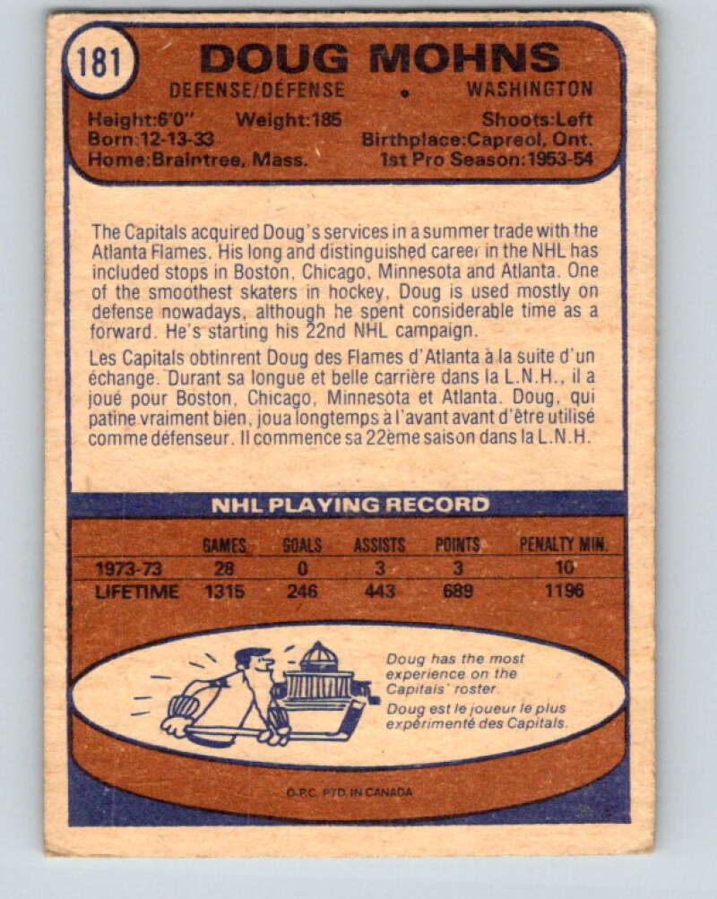 1974-75 O-Pee-Chee #181 Doug Mohns  Washington Capitals  V4652