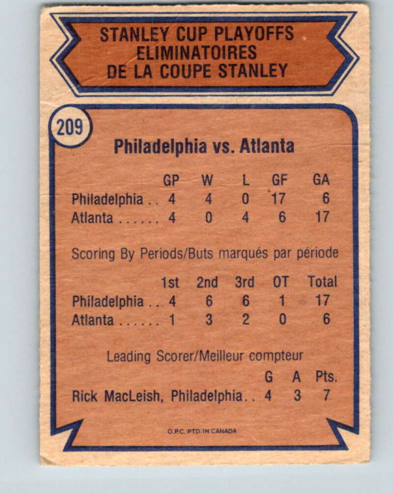 1974-75 O-Pee-Chee #209 Quarterfinals  Philadelphia Flyers  V4729