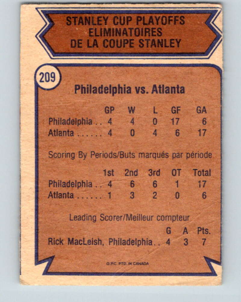 1974-75 O-Pee-Chee #209 Quarterfinals  Philadelphia Flyers  V4731