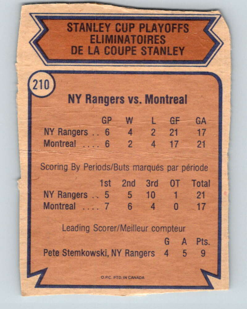 1974-75 O-Pee-Chee #210 Quarterfinals  New York Rangers  V4735