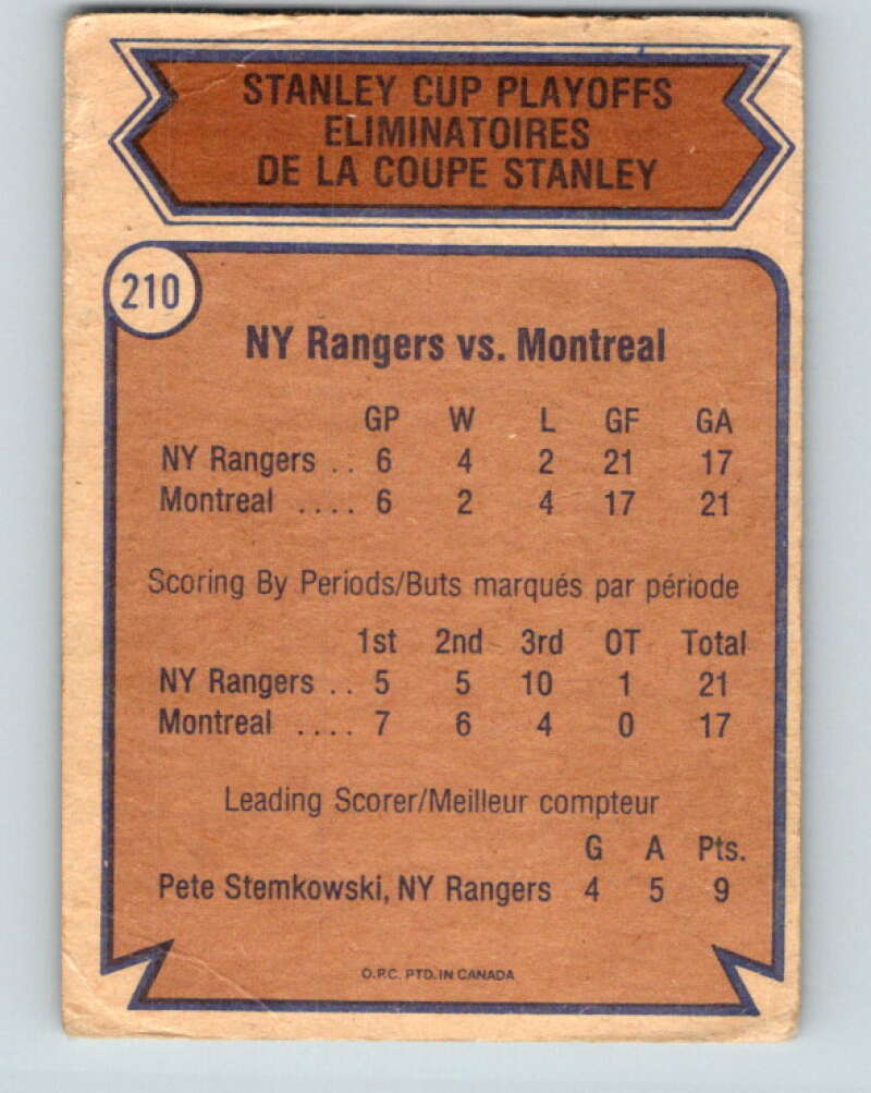 1974-75 O-Pee-Chee #210 Quarterfinals  New York Rangers  V4736
