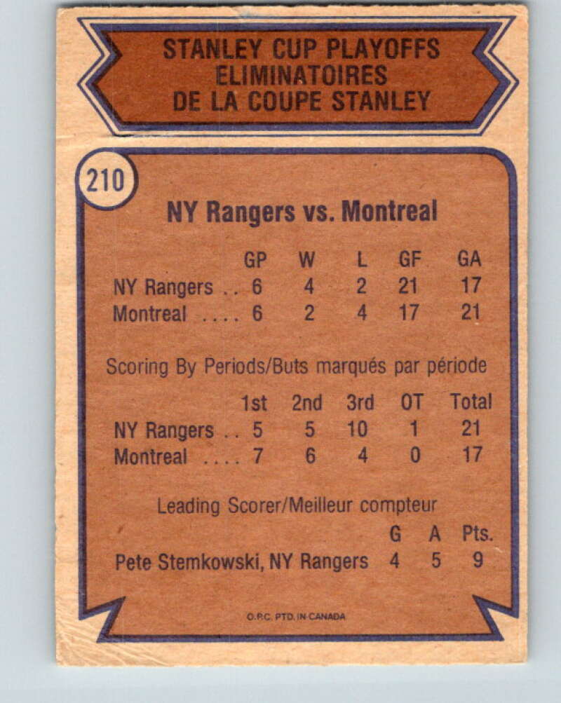 1974-75 O-Pee-Chee #210 Quarterfinals  New York Rangers  V4737