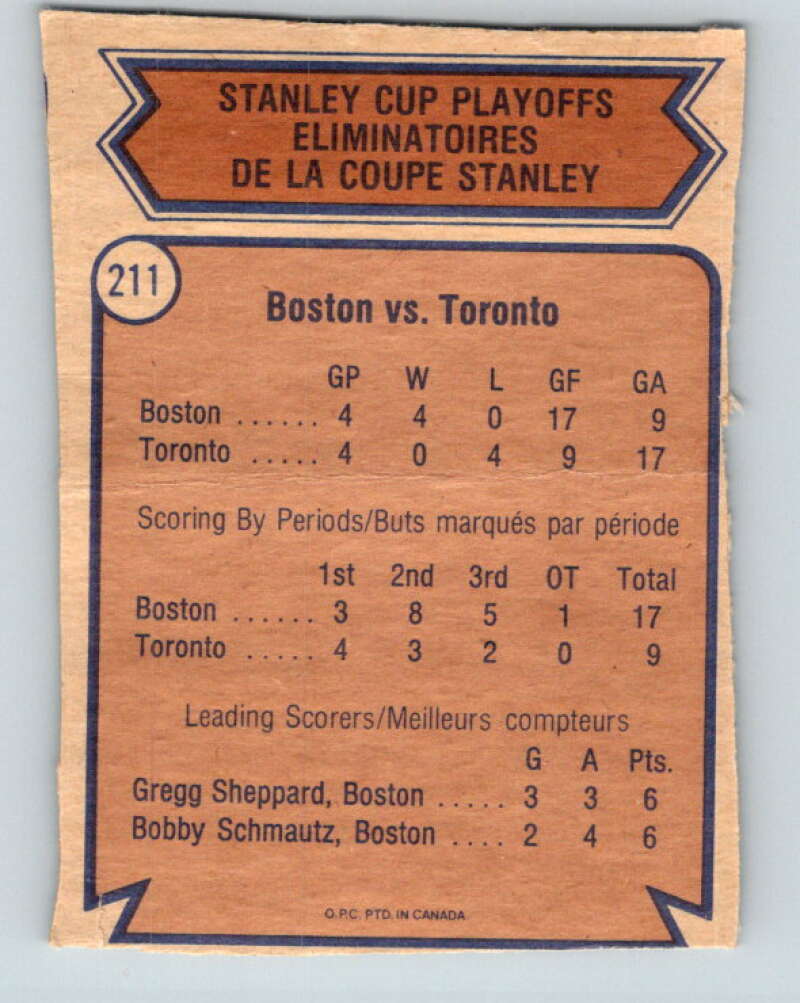 1974-75 O-Pee-Chee #211 Quarterfinals  Boston Bruins  V4738