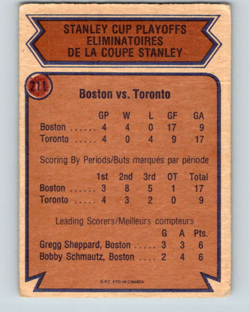 1974-75 O-Pee-Chee #211 Quarterfinals  Boston Bruins  V4739