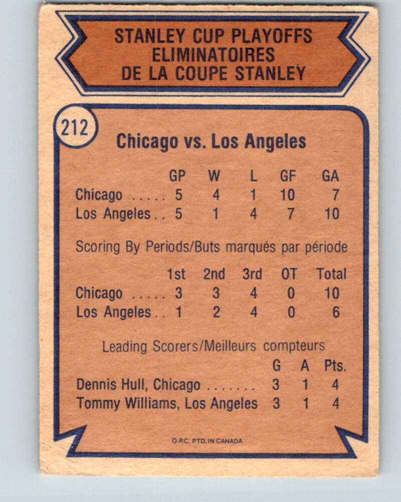 1974-75 O-Pee-Chee #212 Quarterfinals  Chicago Blackhawks  V4740