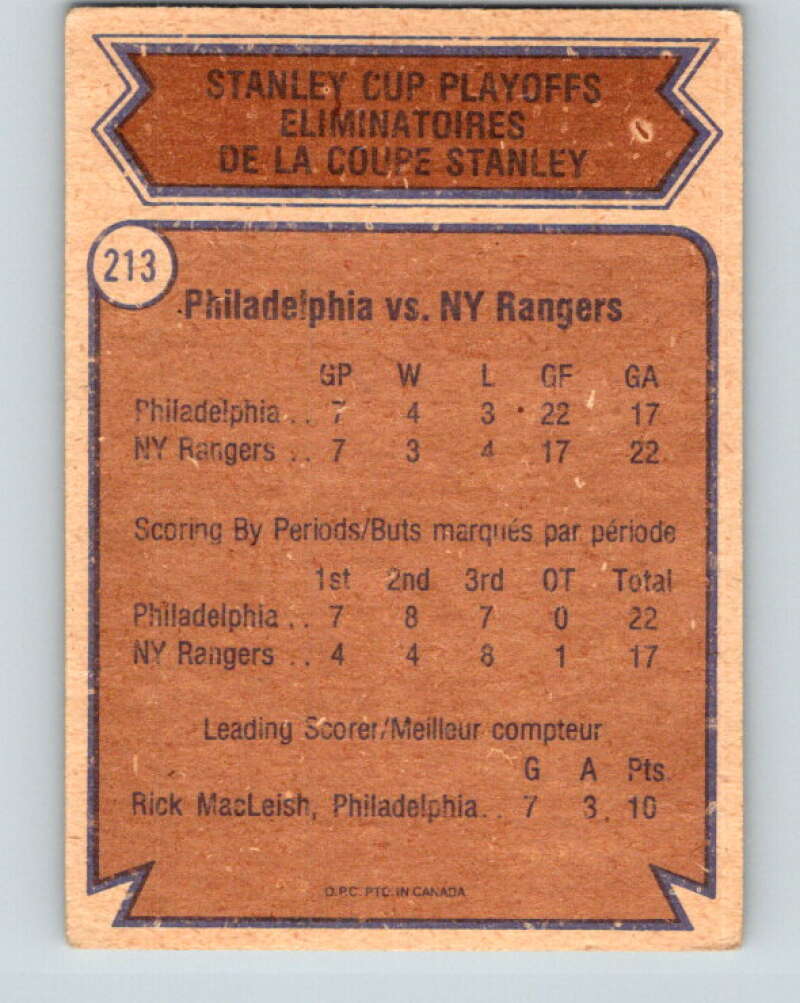 1974-75 O-Pee-Chee #213 Semifinals Flyers over Rangers  Philadelphia Flyers  V4743