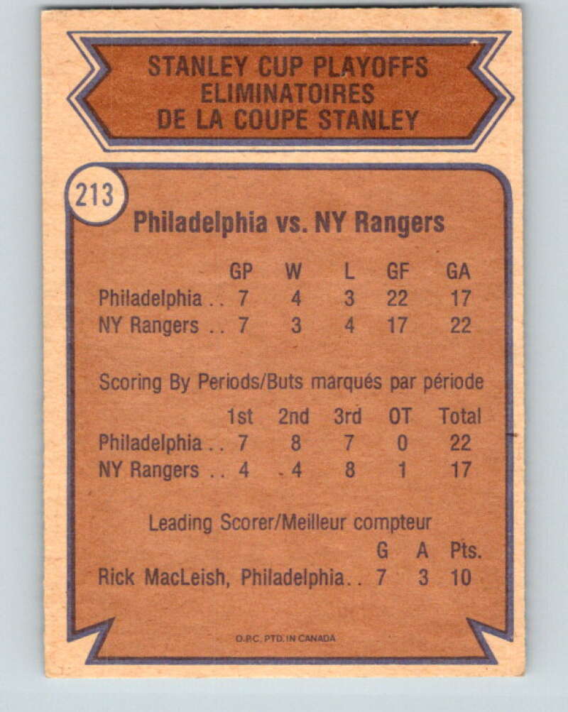 1974-75 O-Pee-Chee #213 Semifinals Flyers over Rangers  Philadelphia Flyers  V4744