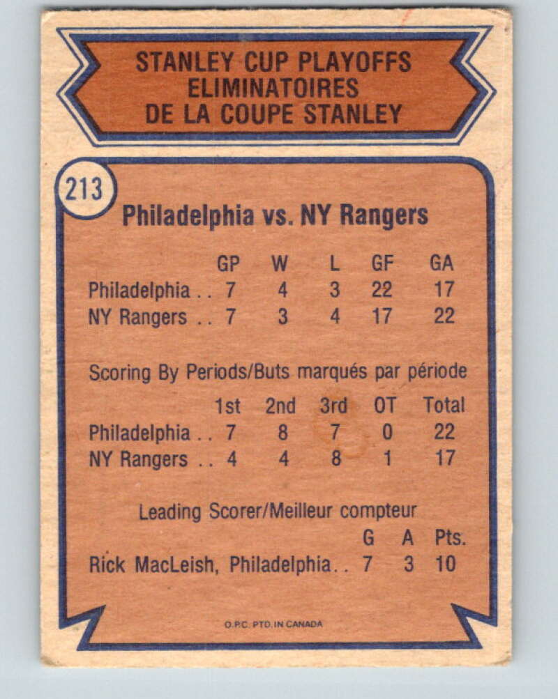 1974-75 O-Pee-Chee #213 Semifinals Flyers over Rangers  Philadelphia Flyers  V4745