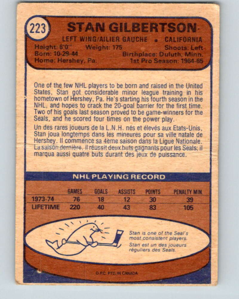 1974-75 O-Pee-Chee #223 Stan Gilbertson   V4775