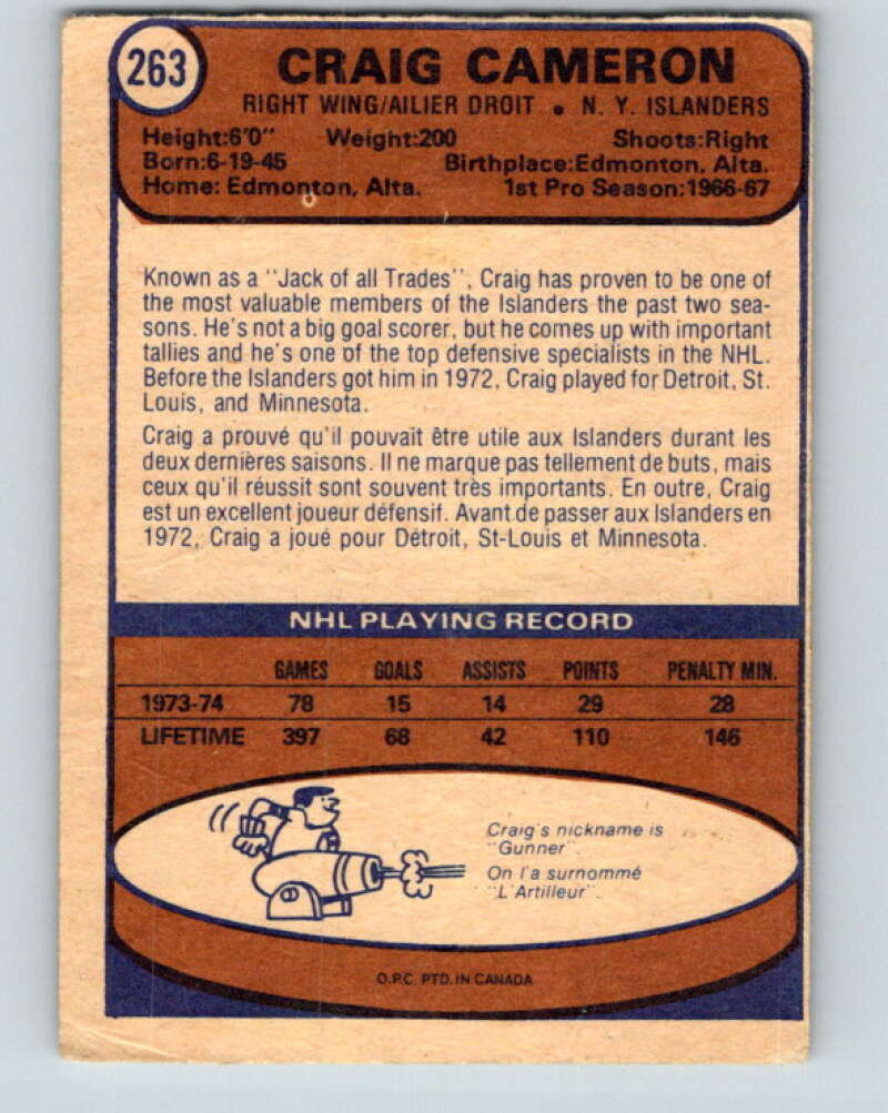 1974-75 O-Pee-Chee #263 Craig Cameron  New York Islanders  V4876