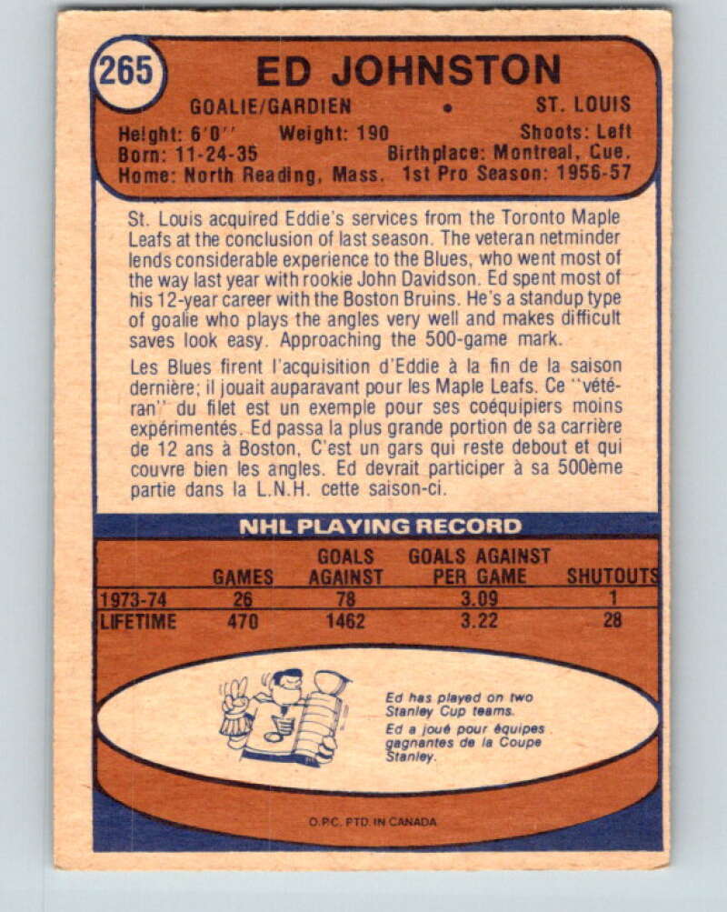 1974-75 O-Pee-Chee #265 Thommie Bergman  St. Louis Blues  V4883