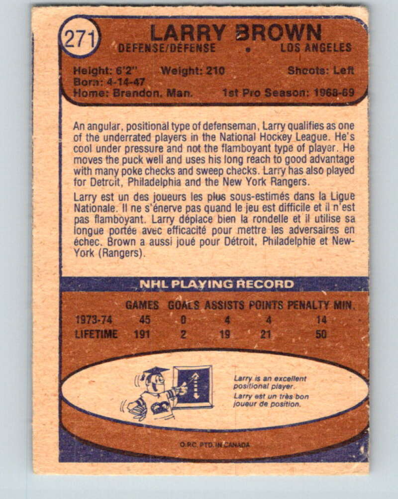 1974-75 O-Pee-Chee #271 Larry Brown  RC Rookie Los Angeles Kings  V4891