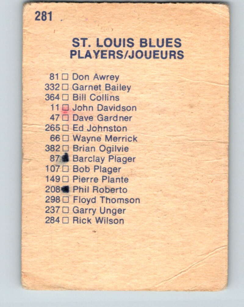 1974-75 O-Pee-Chee #281 St. Louis Blues TC  St. Louis Blues  V4909