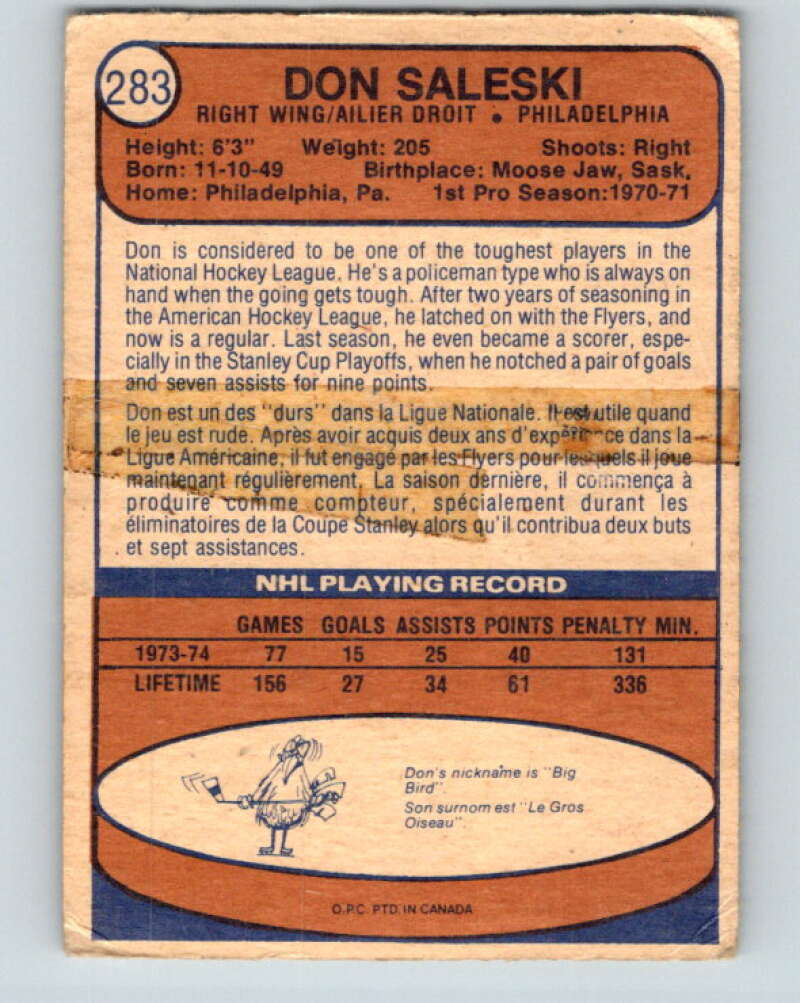 1974-75 O-Pee-Chee #283 Don Saleski  Philadelphia Flyers  V4910