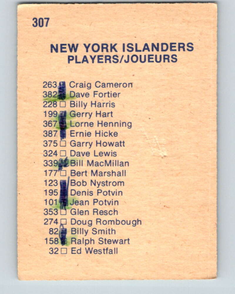 1974-75 O-Pee-Chee #307 New York Islanders TC  New York Islanders  V4962