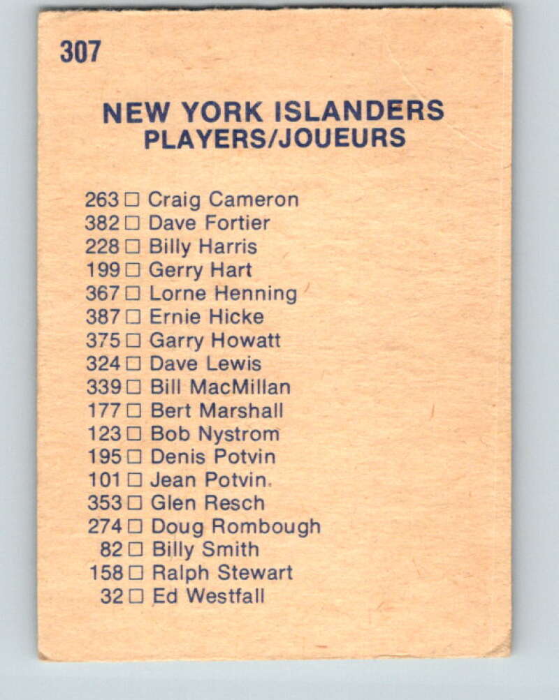 1974-75 O-Pee-Chee #307 New York Islanders TC  New York Islanders  V4963