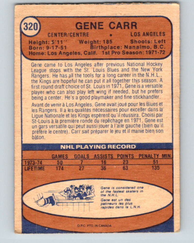1974-75 O-Pee-Chee #320 Gene Carr  RC Rookie Los Angeles Kings  V4987