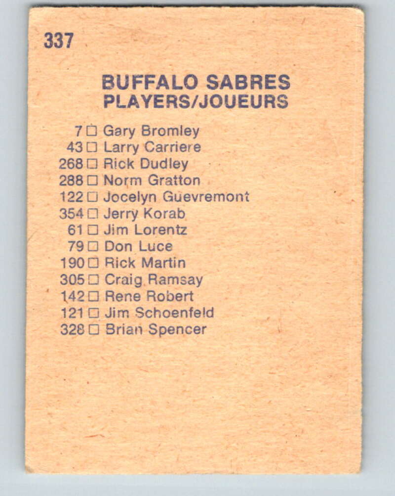 1974-75 O-Pee-Chee #337 Buffalo Sabres TC  Buffalo Sabres  V5014