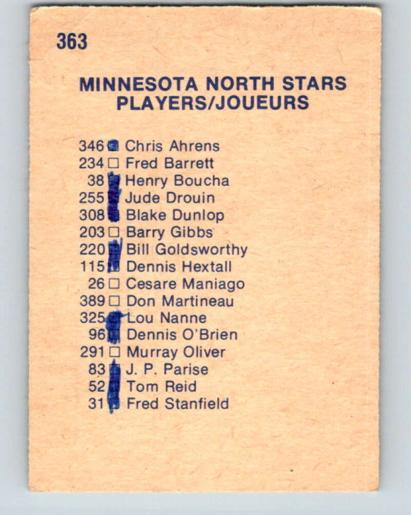 1974-75 O-Pee-Chee #363 Minnesota North Stars CL V5074