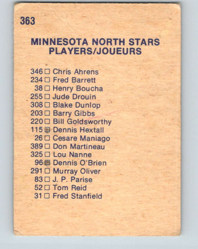 1974-75 O-Pee-Chee #363 Minnesota North Stars CL V5075