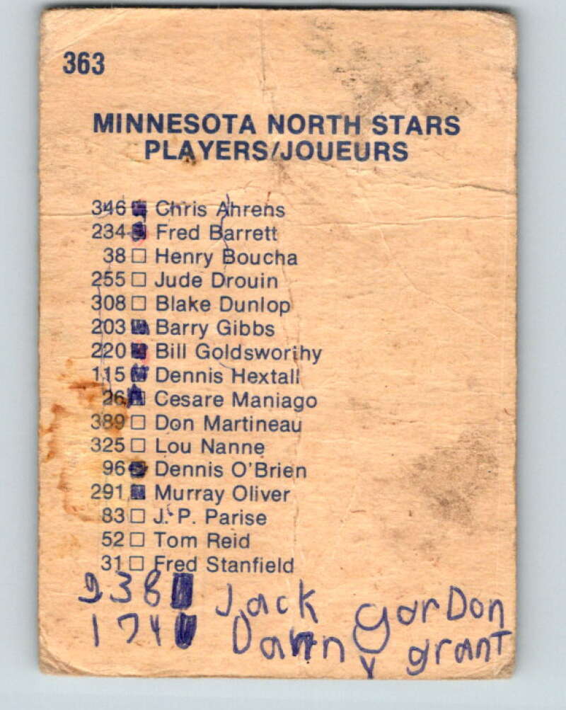 1974-75 O-Pee-Chee #363 Minnesota North Stars CL V5077