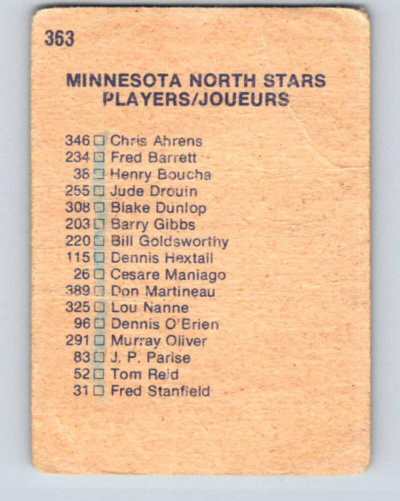 1974-75 O-Pee-Chee #363 Minnesota North Stars CL V5078