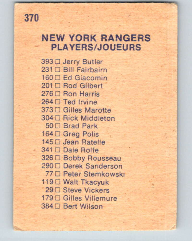 1974-75 O-Pee-Chee #370 New York Rangers TC  New York Rangers  V5089