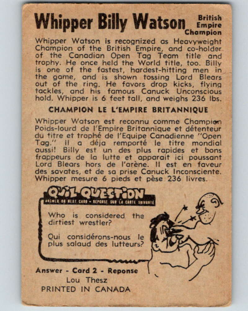 1954 Parkhurst #3 Whipper Billy Watson Wrestling Vintage Sports Card  V5131