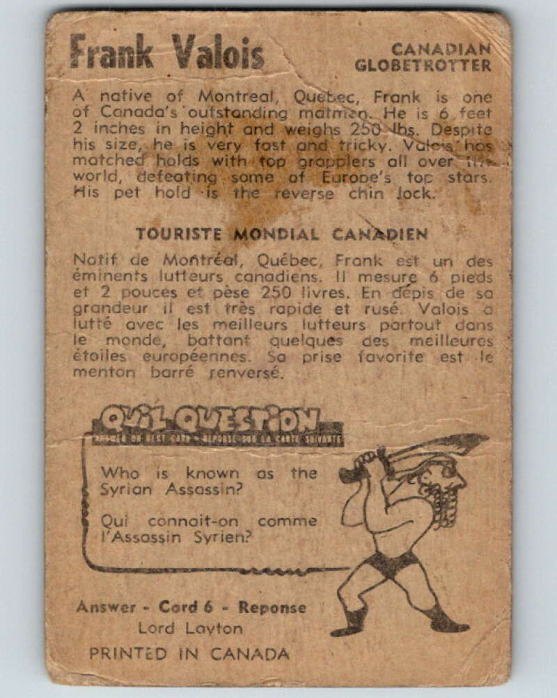 1954 Parkhurst #7 Frank Valois Wrestling Vintage Sports Card  V5132