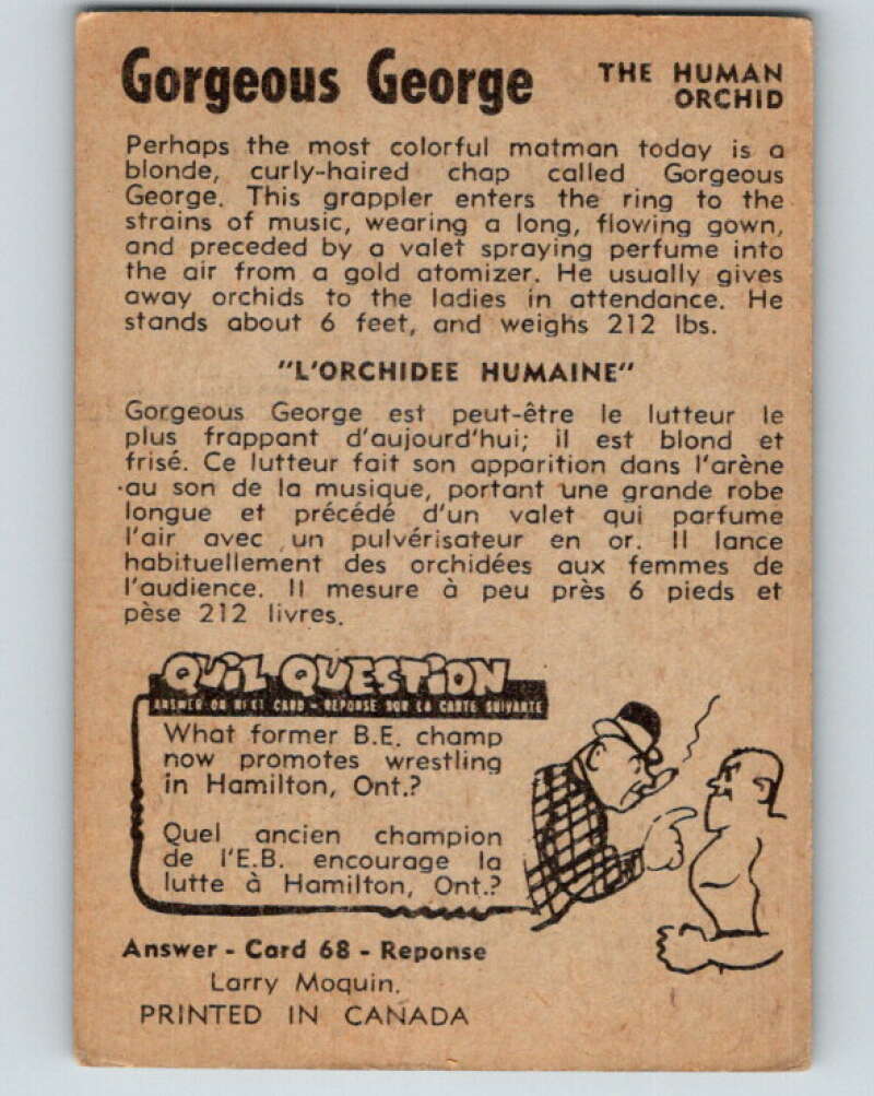 1954 Parkhurst #69 Gorgeous George Wrestling Vintage Sports Card  V5157