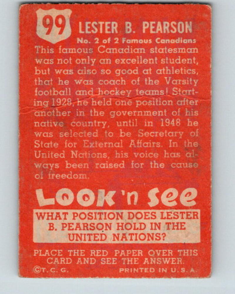 1952 Topps Look 'n See #99 Lester B. Pearson Delegate Vintage Card V5186