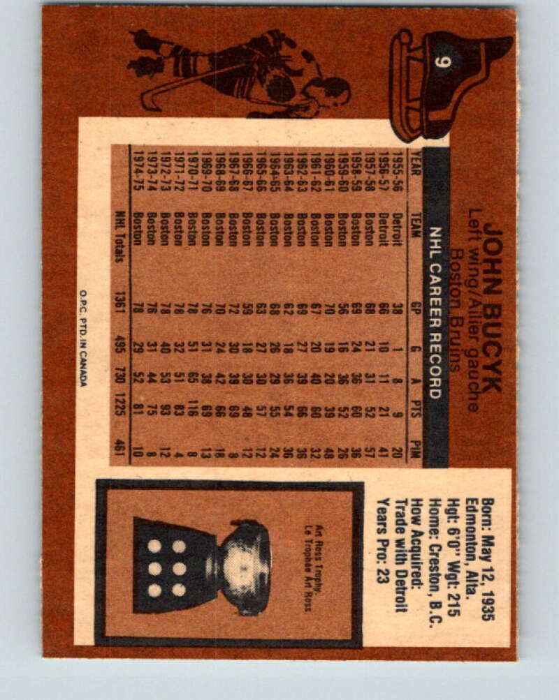 1975-76 O-Pee-Chee #9 Johnny Bucyk  Boston Bruins  V5234