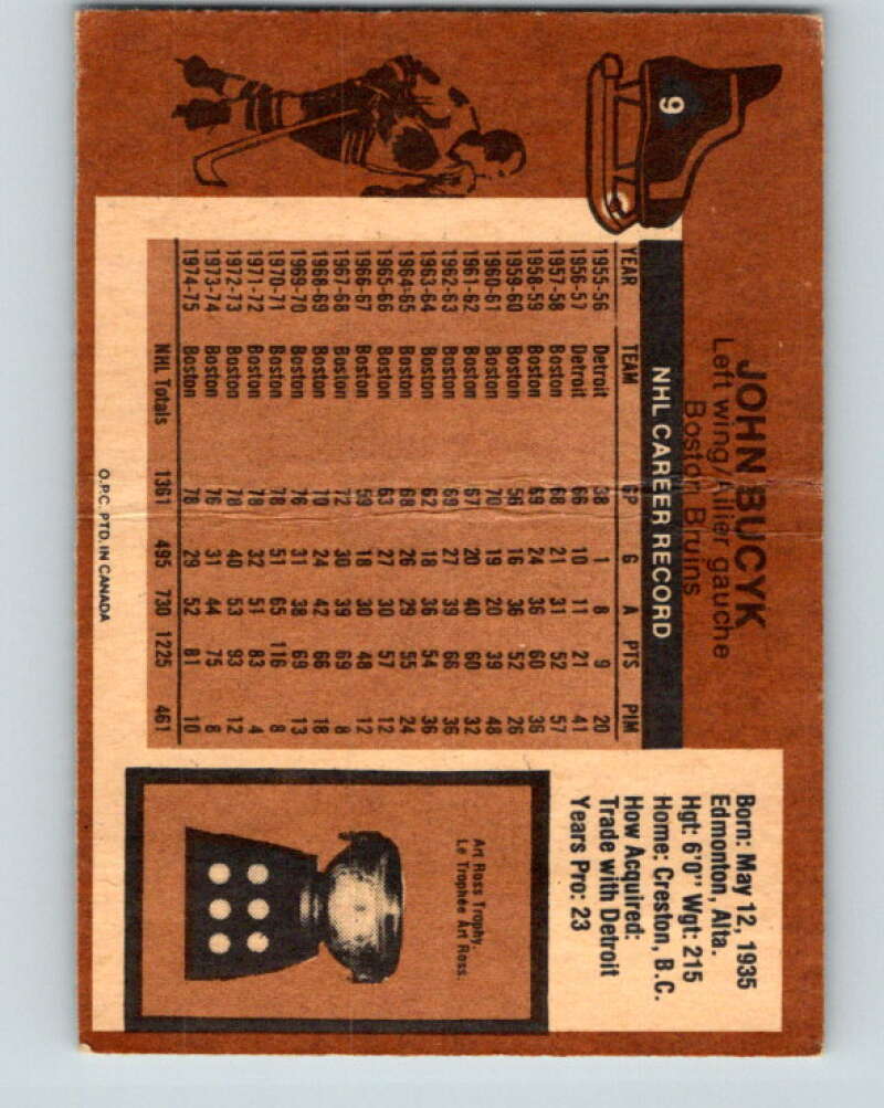 1975-76 O-Pee-Chee #9 Johnny Bucyk  Boston Bruins  V5235