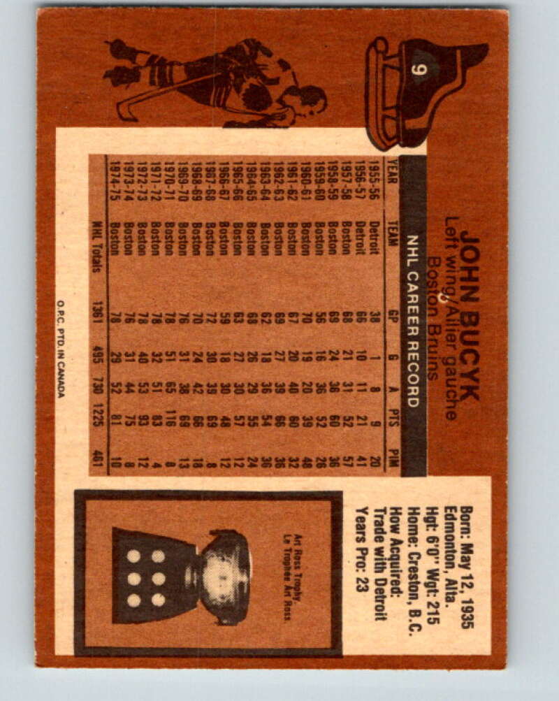 1975-76 O-Pee-Chee #9 Johnny Bucyk  Boston Bruins  V5236