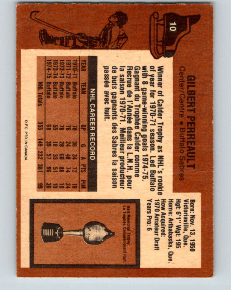 1975-76 O-Pee-Chee #10 Gilbert Perreault  Buffalo Sabres  V5239