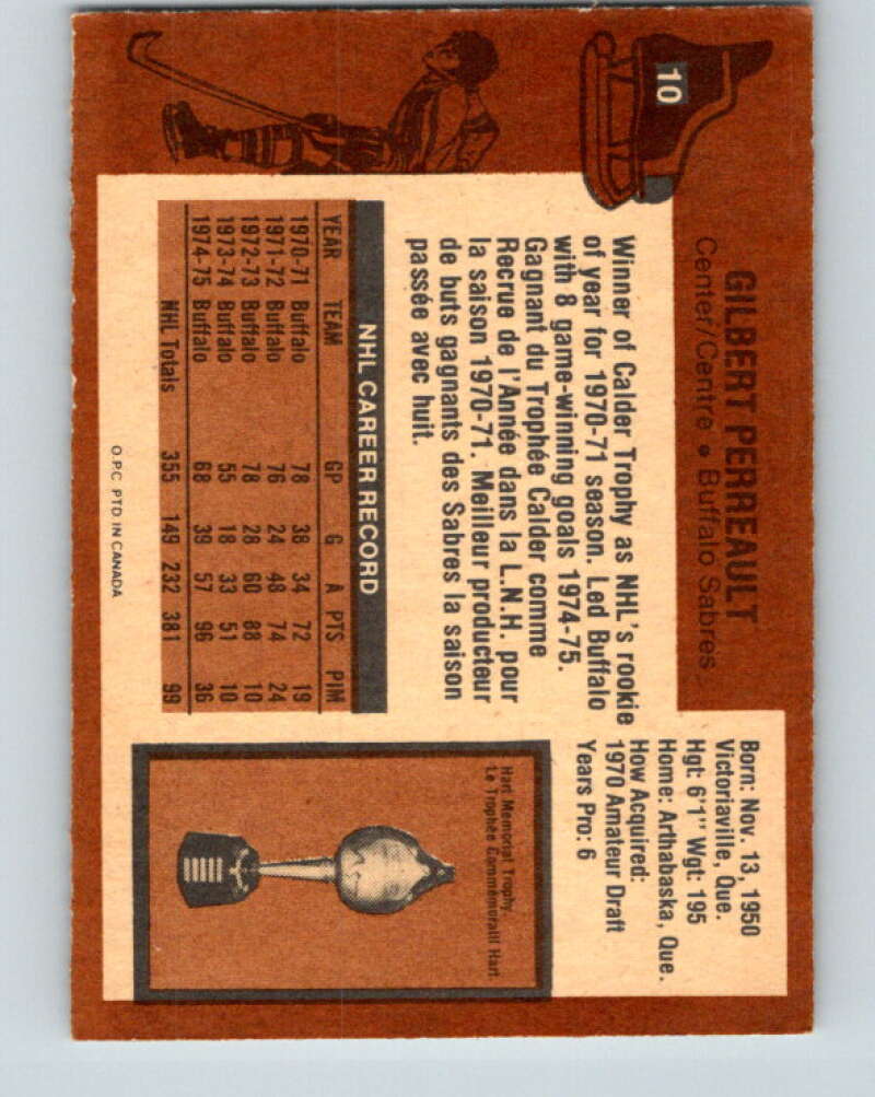 1975-76 O-Pee-Chee #10 Gilbert Perreault  Buffalo Sabres  V5240