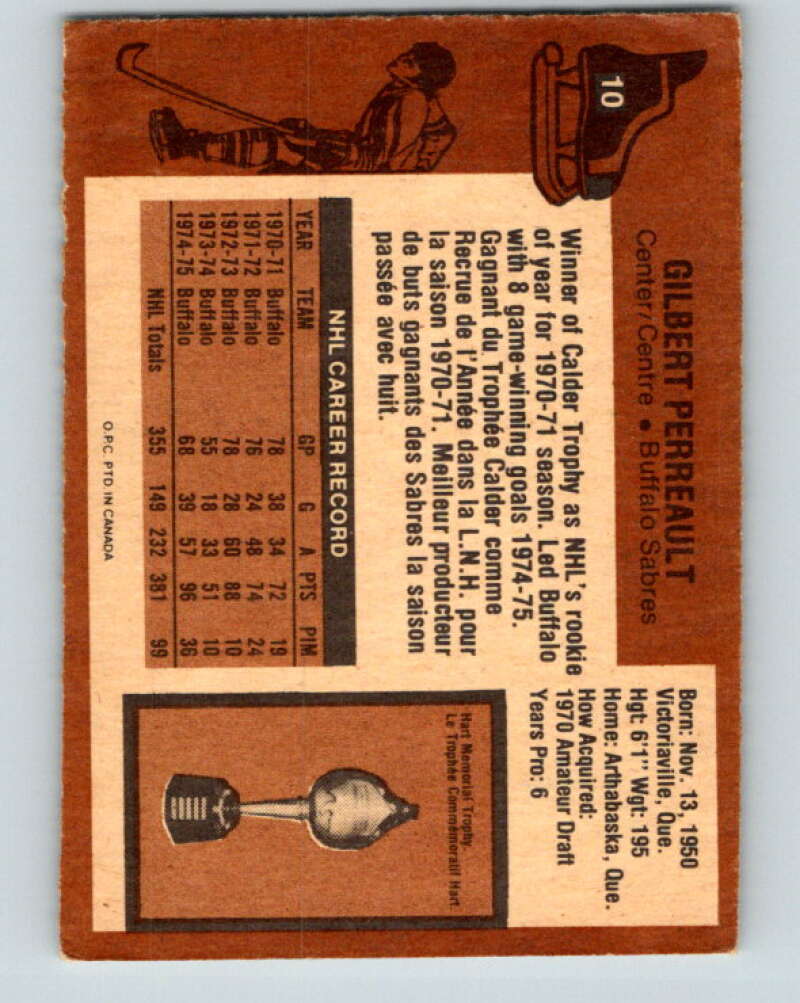 1975-76 O-Pee-Chee #10 Gilbert Perreault  Buffalo Sabres  V5241