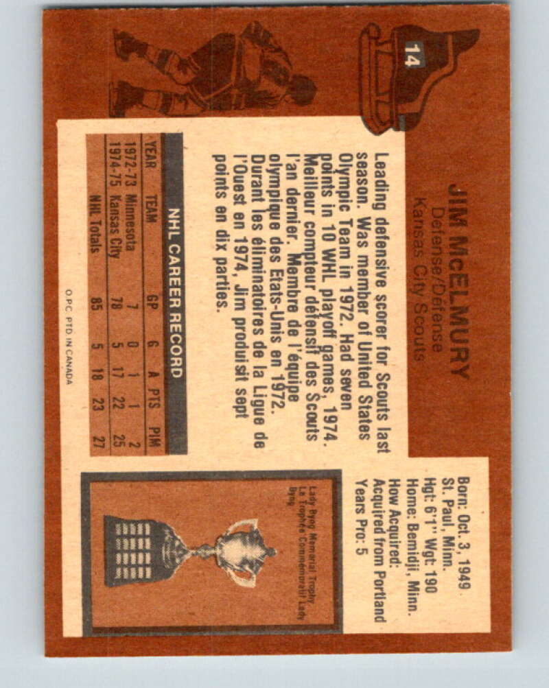1975-76 O-Pee-Chee #14 Jim McElmury  RC Rookie Scouts  V5255