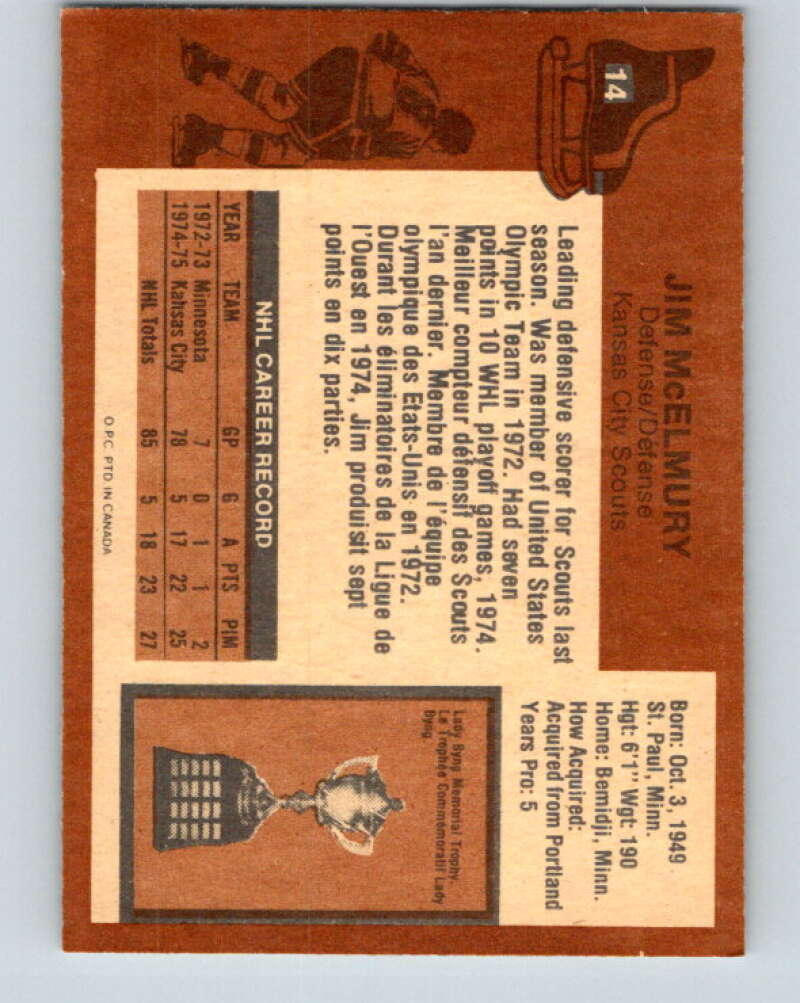 1975-76 O-Pee-Chee #14 Jim McElmury  RC Rookie Scouts  V5256