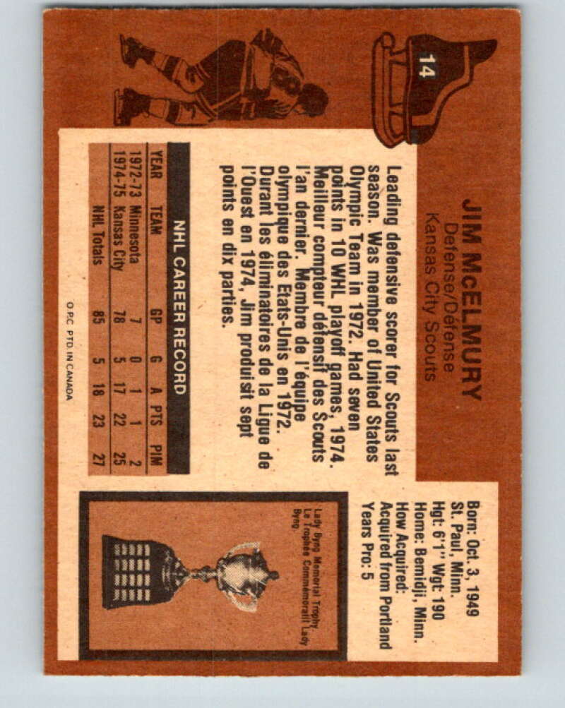 1975-76 O-Pee-Chee #14 Jim McElmury  RC Rookie Scouts  V5257