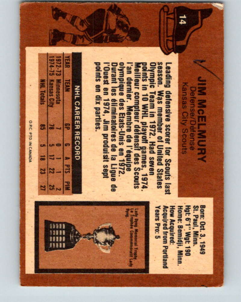 1975-76 O-Pee-Chee #14 Jim McElmury  RC Rookie Scouts  V5258