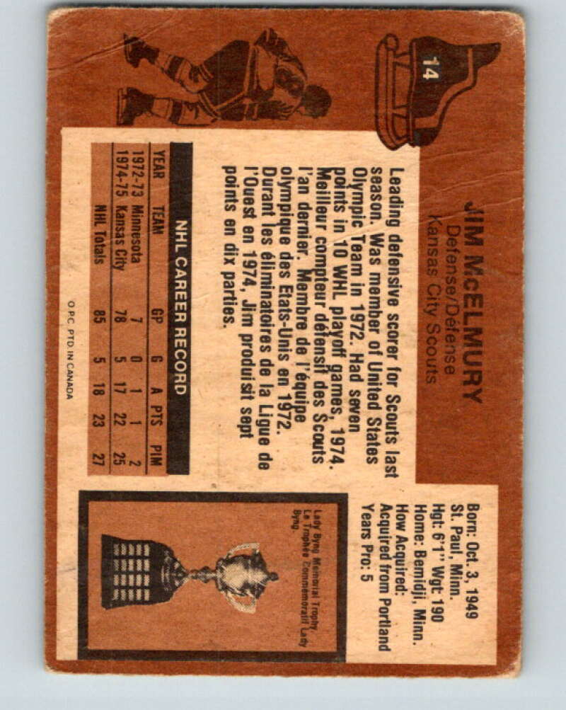 1975-76 O-Pee-Chee #14 Jim McElmury  RC Rookie Scouts  V5259