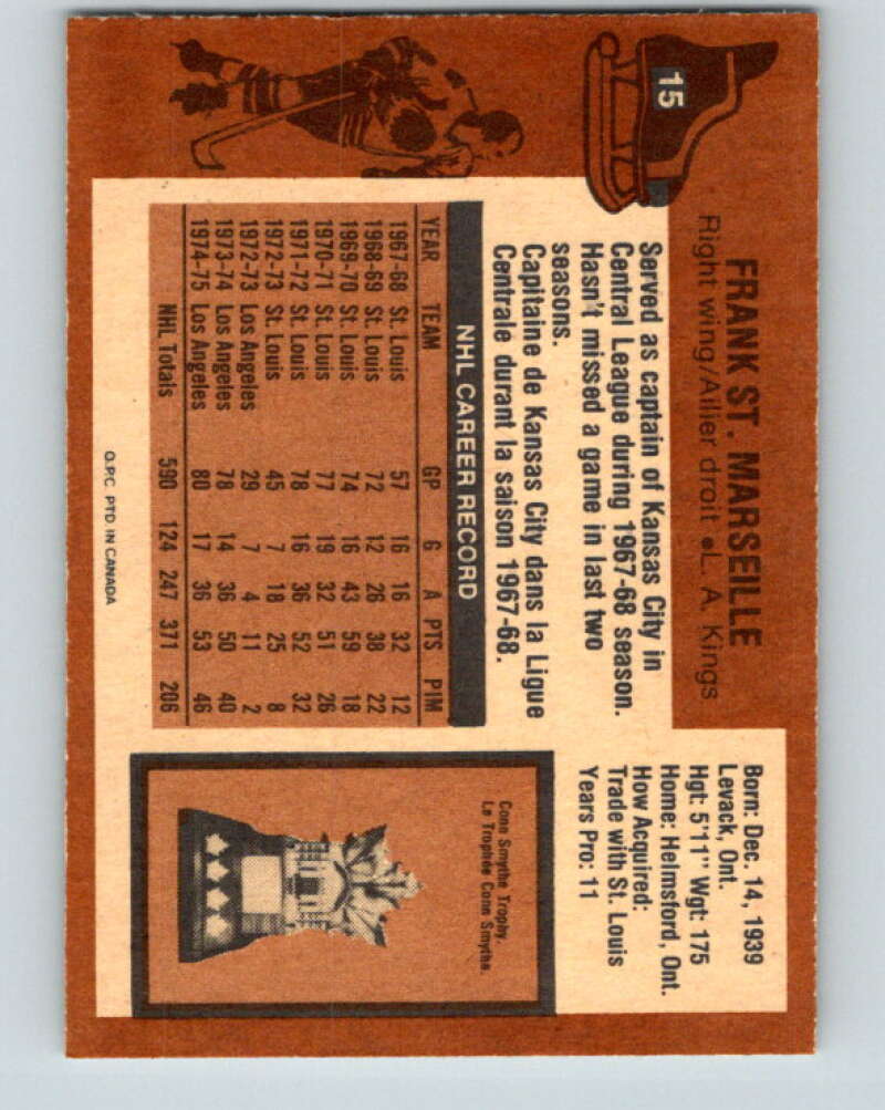 1975-76 O-Pee-Chee #15 Frank St. Marseille  Los Angeles Kings  V5260