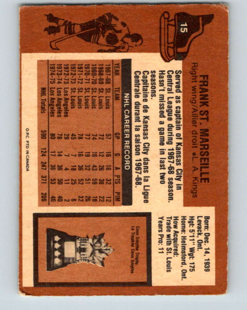 1975-76 O-Pee-Chee #15 Frank St. Marseille  Los Angeles Kings  V5261